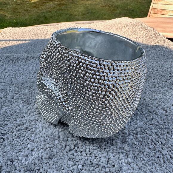 Skull Silver Textured Metallic Makeup Brush Pencil Holder Halloween Spooky Eyes - Picture 6 of 16